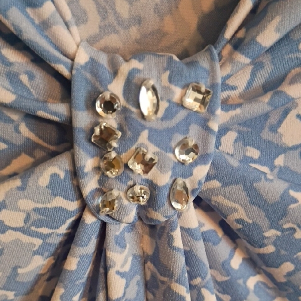 Ruby Rd. Light Blue‎ Patterned Blouse Long Sleeve With Rhinestone Embellishments - Picture 3 of 15